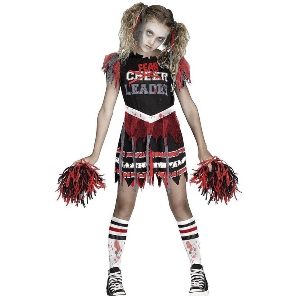 Fun World Kids' Zombie Fearleader Costume Cheerleader Medium 8-10 Red Black